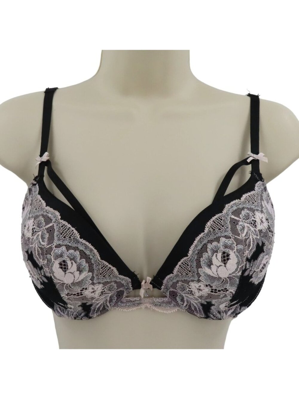 Victorias Secret 34C Dream Angels Push Up Bra White Rose Lace Black Underwire